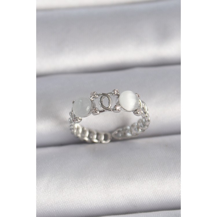 Pirinç Gümüş Renk Ayarlanabilir Zirkon Taşlı Beyaz Mineli Birleşik Halka Model Kadın Yüzük - TJ-BYK3403 Pirinç Gümüş Renk Ayarlanabilir Zirkon Taşlı Beyaz Mineli Birleşik Halka Model Kadın Yüzük - TJ-BYK3403