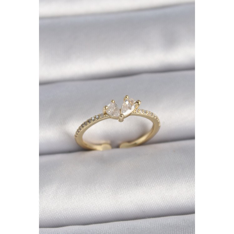 Pirinç Gold Renk Ayarlanabilir Zirkon Taşlı Kalp Model Kadın Yüzük - TJ-BYK3406 Pirinç Gold Renk Ayarlanabilir Zirkon Taşlı Kalp Model Kadın Yüzük - TJ-BYK3406