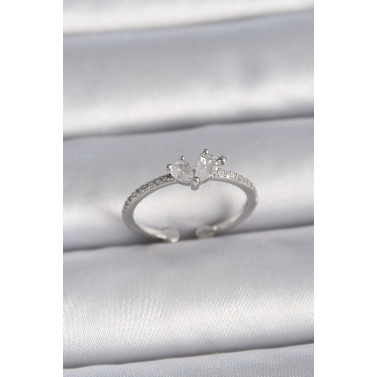 Pirinç Gümüş Renk Ayaralanabilir Zirkon Taşlı Kalp Model Kadın Yüzük - TJ-BYK3407 Pirinç Gümüş Renk Ayaralanabilir Zirkon Taşlı Kalp Model Kadın Yüzük - TJ-BYK3407