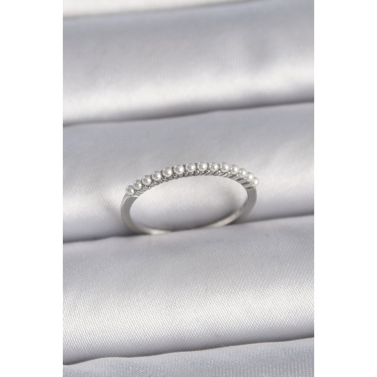 Brass Silver Color Adjustable Row Pearl Model Women's Ring - TJ-BYK3425