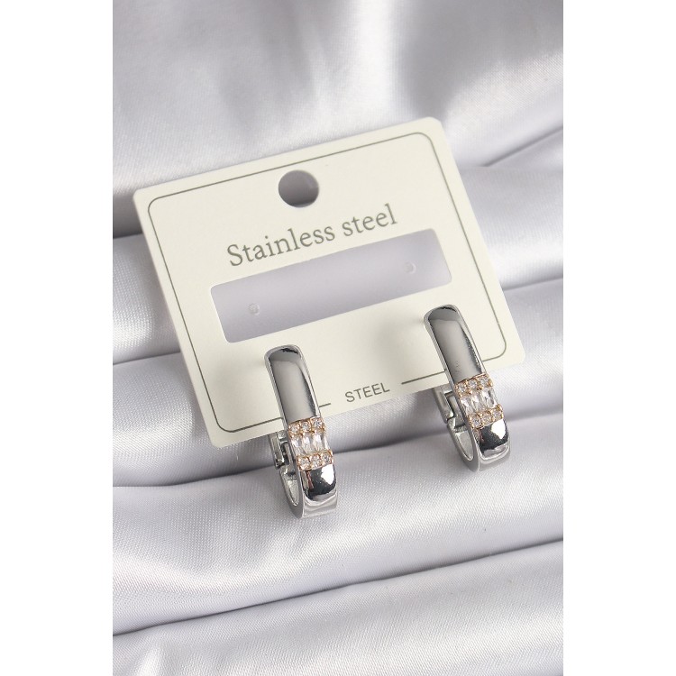 316L Steel Silver Color Zircon Stone Women's Earrings - TJ-BKP9692 316L Steel Silver Color Zircon Stone Women's Earrings - TJ-BKP9692