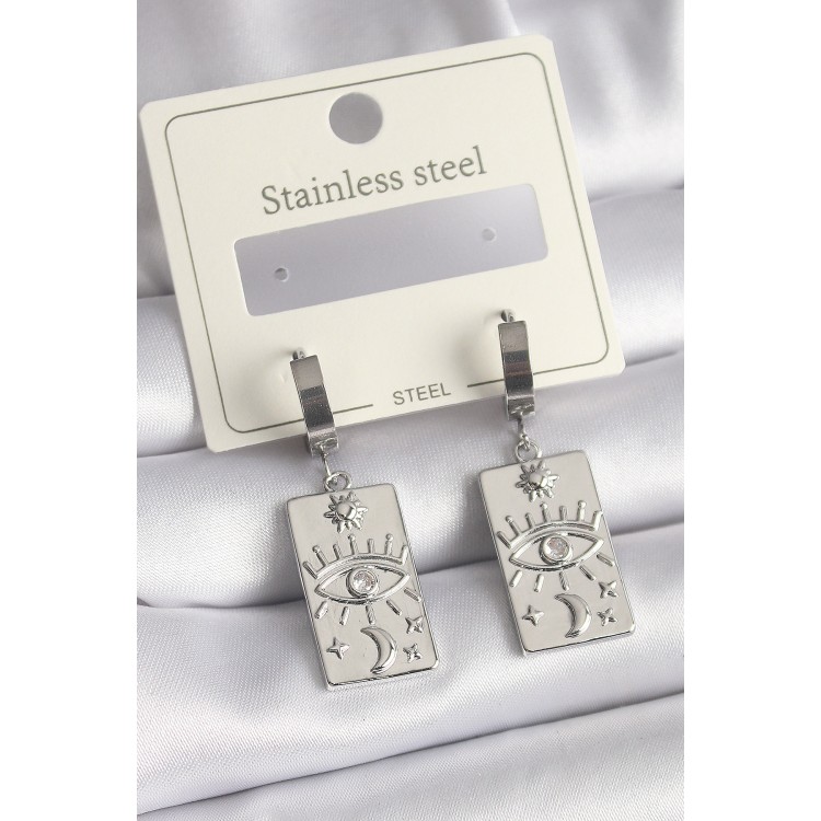 316L Çelik Gümüş Renk Zirkon Taşlı Göz İşleme Detaylı Plaka Model Kadın Küpe - TJ-BKP9699 316L Çelik Gümüş Renk Zirkon Taşlı Göz İşleme Detaylı Plaka Model Kadın Küpe - TJ-BKP9699