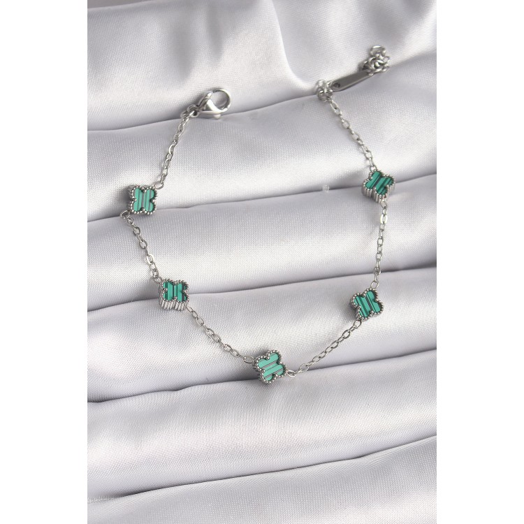 316L Steel Silver Color Green Baby Boy Clover Model Women's Bracelet - TJ-BB6477 316L Steel Silver Color Green Baby Boy Clover Model Women's Bracelet - TJ-BB6477