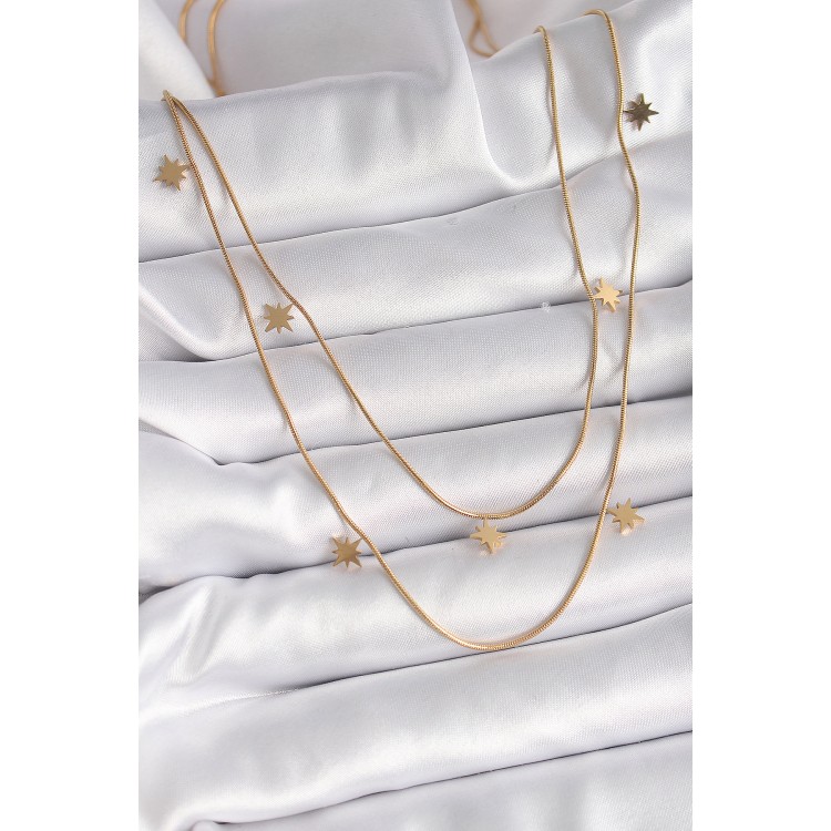 316L Steel Gold Color Chain 2-Piece Pole Star Model Women's Necklace - TJ-BKO9475 316L Steel Gold Color Chain 2-Piece Pole Star Model Women's Necklace - TJ-BKO9475