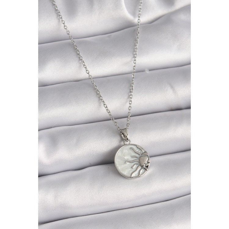 316L Çelik Gümüş Renk Zincir Beyaz Sedefli Gün Batımı Model Kadın Kolye - TJ-BKO9483 316L Çelik Gümüş Renk Zincir Beyaz Sedefli Gün Batımı Model Kadın Kolye - TJ-BKO9483