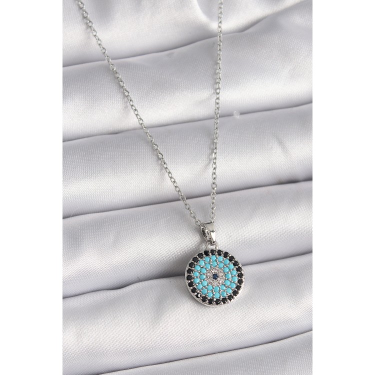 316L Çelik Gümüş Renk Zincir Nazar Boncuk Madalyon Model Kadın Kolye - TJ-BKO9485 316L Çelik Gümüş Renk Zincir Nazar Boncuk Madalyon Model Kadın Kolye - TJ-BKO9485