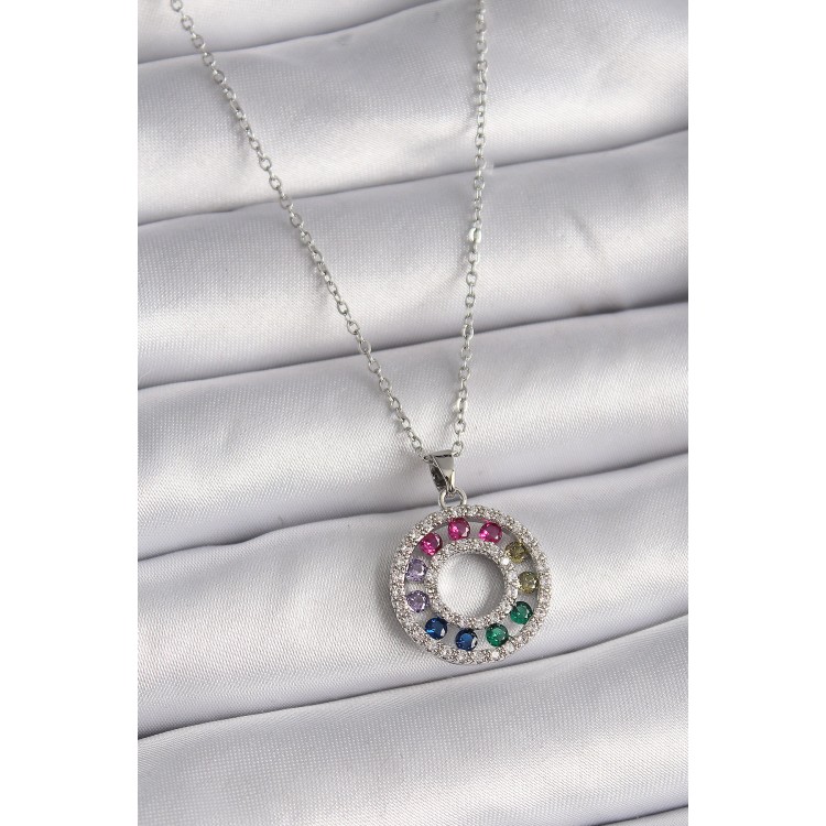 316L Çelik Gümüş Renk Zincir Renkli Zirkon Taşlı Madalyon Model Kadın Kolye - TJ-BKO9489 316L Çelik Gümüş Renk Zincir Renkli Zirkon Taşlı Madalyon Model Kadın Kolye - TJ-BKO9489
