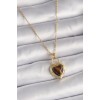 316L Steel Gold Color Chain Lock Heart Amber Bead Model Women's Necklace - TJ-BKO9496