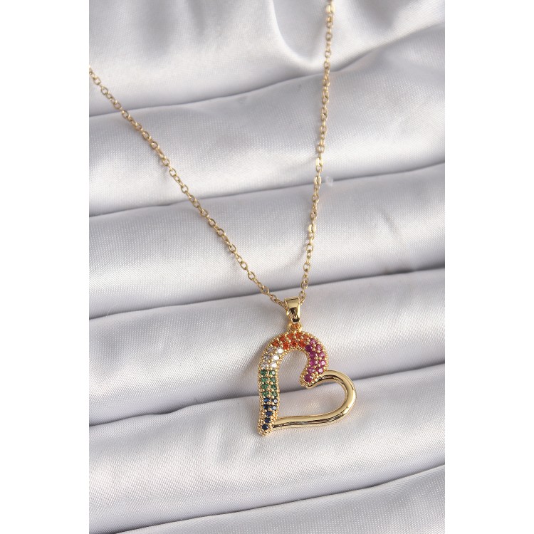 316L Steel Gold Color Chain Colorful Zircon Stone Heart Model Women's Necklace - TJ-BKO9503 316L Steel Gold Color Chain Colorful Zircon Stone Heart Model Women's Necklace - TJ-BKO9503
