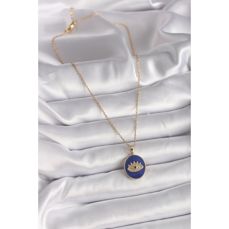 316L Çelik Gold Renk Zincir Mavi Mineli Zirkon Taşlı Göz İşleme Kadın Kolye - TJ-BKO9505 316L Çelik Gold Renk Zincir Mavi Mineli Zirkon Taşlı Göz İşleme Kadın Kolye - TJ-BKO9505