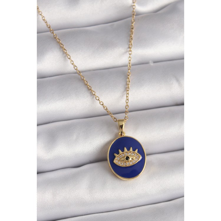 316L Çelik Gold Renk Zincir Mavi Mineli Zirkon Taşlı Göz İşleme Kadın Kolye - TJ-BKO9505 316L Çelik Gold Renk Zincir Mavi Mineli Zirkon Taşlı Göz İşleme Kadın Kolye - TJ-BKO9505
