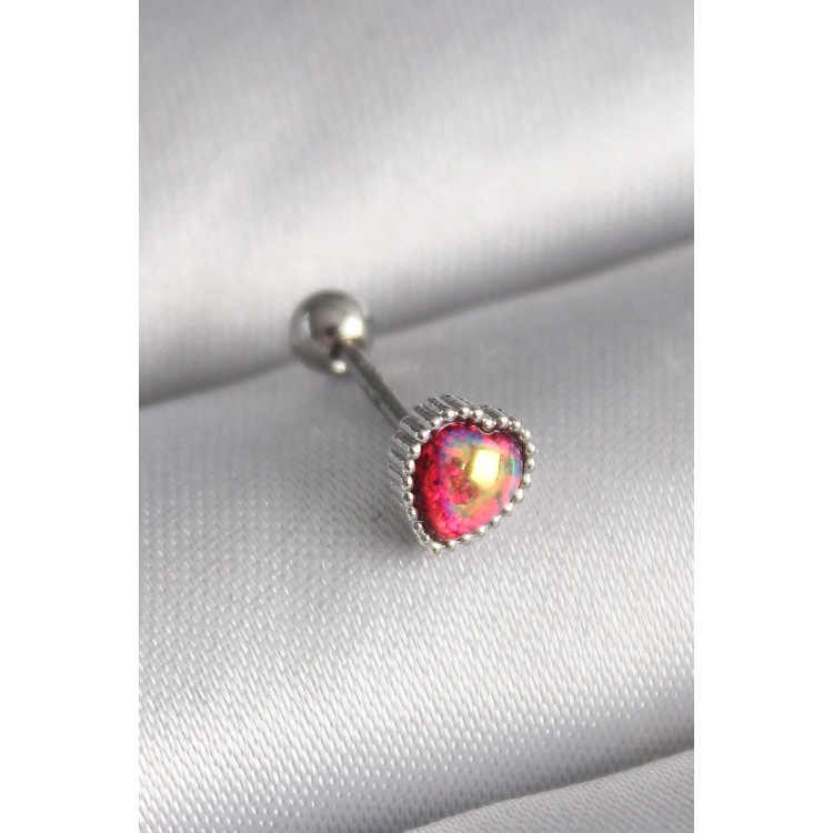 316L Çelik Gümüş Renk Kırmızı Mineli Kalp Tragus Piercing - TJ-PR1267 316L Çelik Gümüş Renk Kırmızı Mineli Kalp Tragus Piercing - TJ-PR1267