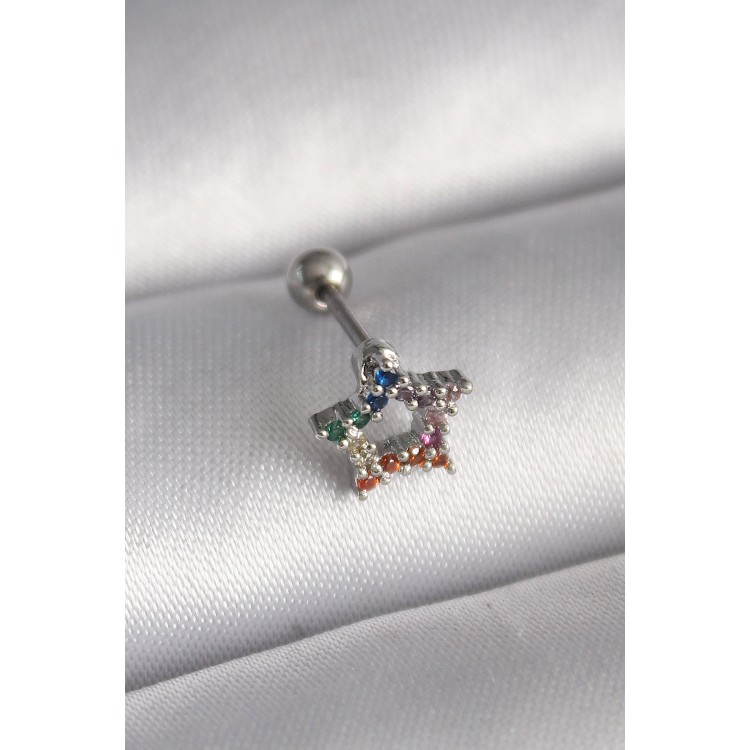 316L Çelik Gümüş Renk Renkli Zirkon Taşlı Yıldız Model Tragus Piercing - TJ-PR1355 316L Çelik Gümüş Renk Renkli Zirkon Taşlı Yıldız Model Tragus Piercing - TJ-PR1355