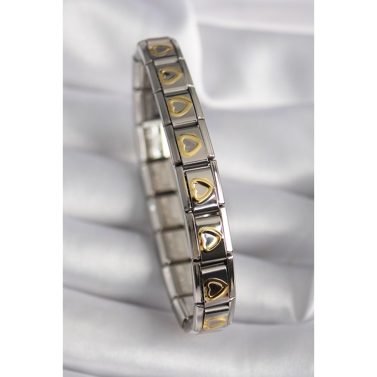 316L Çelik Gümüş Renk Gold Kalp İşleme Nomination Model Kadın Bileklik - TJ-BB6481 316L Çelik Gümüş Renk Gold Kalp İşleme Nomination Model Kadın Bileklik - TJ-BB6481