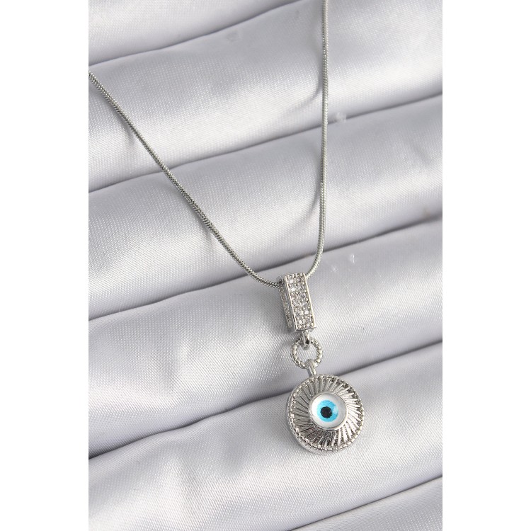 316L Çelik Gümüş Renk Zirkon Taşlı Nazar Boncuk Model Kadın Kolye - TJ-BKO9523 316L Çelik Gümüş Renk Zirkon Taşlı Nazar Boncuk Model Kadın Kolye - TJ-BKO9523