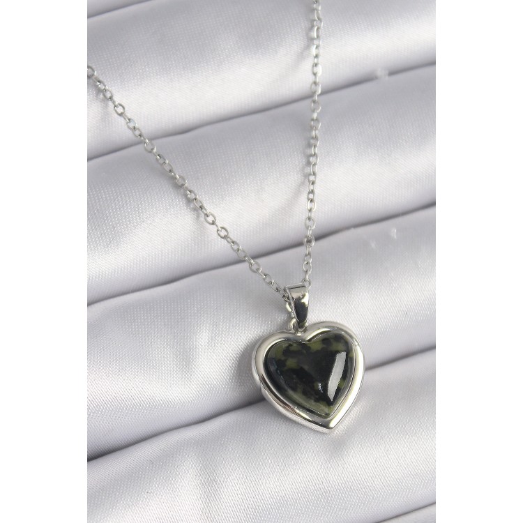 316L Çelik Gümüş Renk Yeşil Mineli Kalp Model Kadın Kolye - TJ-BKO9526 316L Çelik Gümüş Renk Yeşil Mineli Kalp Model Kadın Kolye - TJ-BKO9526