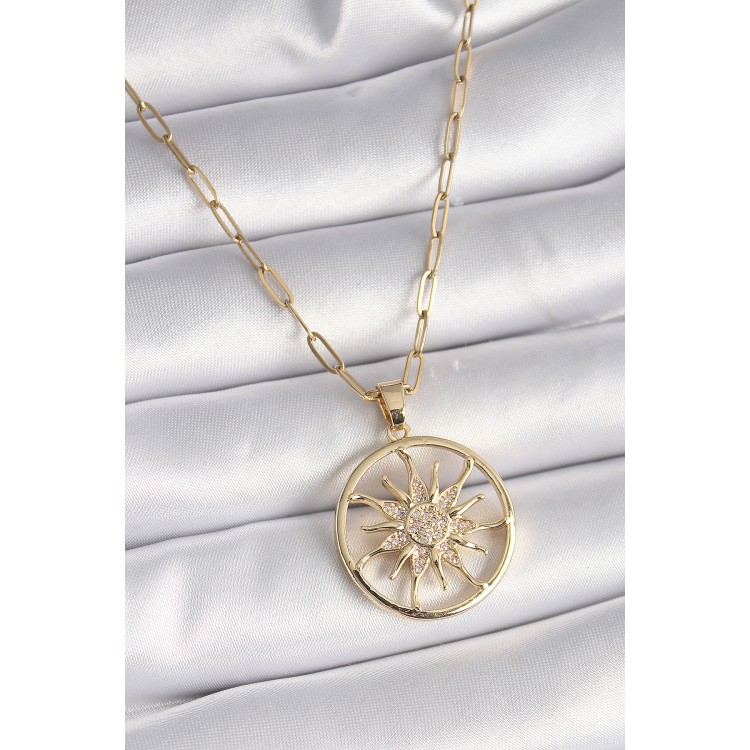 316L Steel Gold Color Zircon Stone Sun Medallion Model Women's Necklace - TJ-BKO9530 316L Steel Gold Color Zircon Stone Sun Medallion Model Women's Necklace - TJ-BKO9530