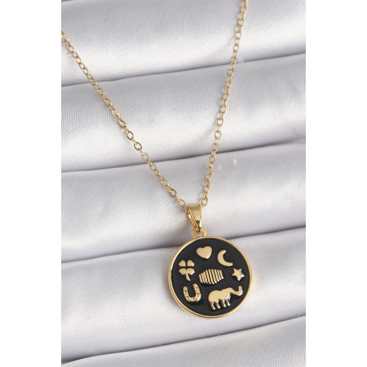 316L Çelik Gold Renk Siyah Şans Kolyesi - TJ-BKO9547 316L Çelik Gold Renk Siyah Şans Kolyesi - TJ-BKO9547