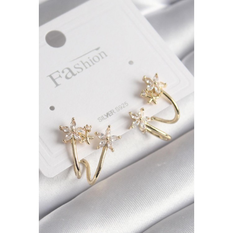 Pirinç Gold Renk Zirkon Taşlı Çiçek Model Kadın Küpe - TJ-BKP9745 Pirinç Gold Renk Zirkon Taşlı Çiçek Model Kadın Küpe - TJ-BKP9745