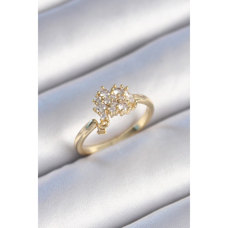 Pirinç Gold Renk Zirkon Taşlı Kadın Yüzük - TJ-BYK3442