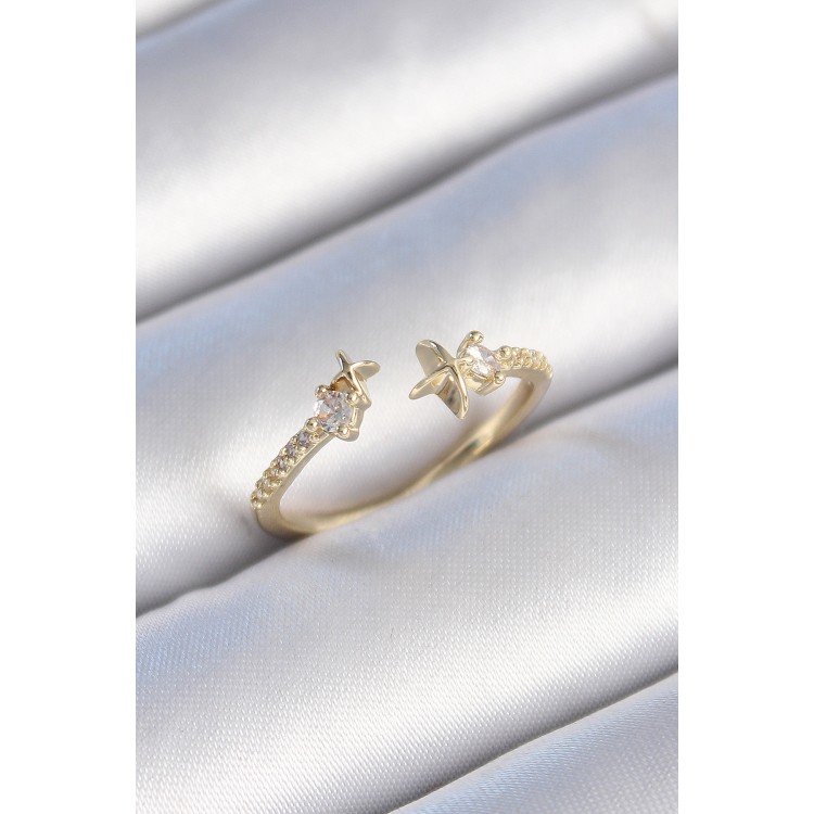 Pirinç Gold Renk Zirkon Taş Detay Yıldız Model Kadın Yüzük - TJ-BYK3446 Pirinç Gold Renk Zirkon Taş Detay Yıldız Model Kadın Yüzük - TJ-BYK3446