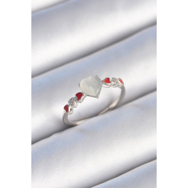 Pirinç Gümüş Renk Beyaz Mineli Kalp Model Zirkon Taş Detaylı Kadın Yüzük - TJ-BYK3459 Pirinç Gümüş Renk Beyaz Mineli Kalp Model Zirkon Taş Detaylı Kadın Yüzük - TJ-BYK3459