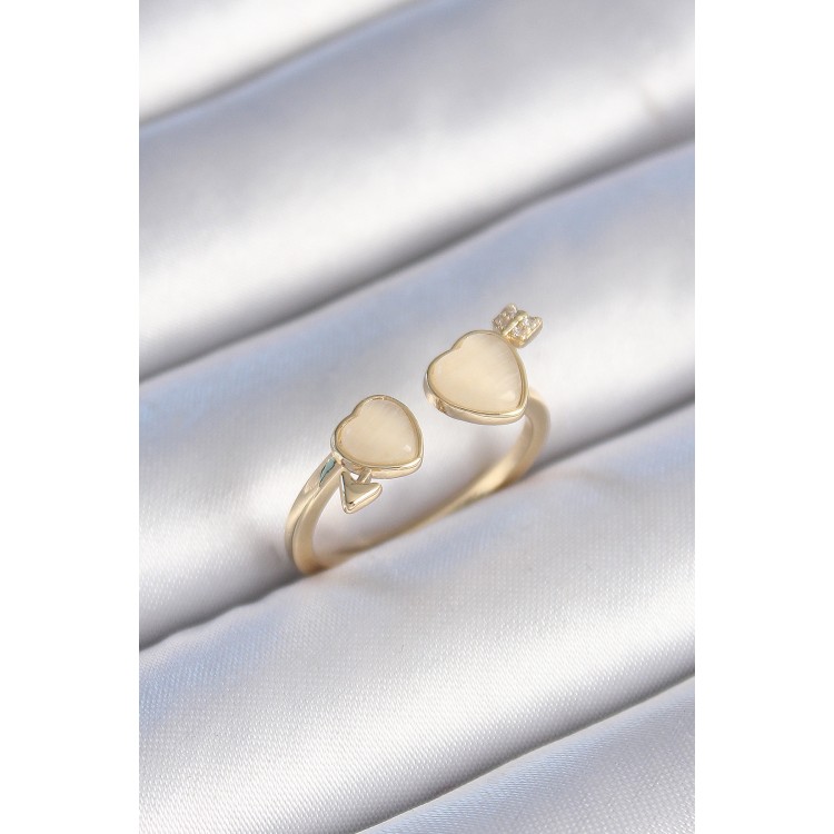 Pirinç Gold Renk Beyaz Mineli Kalp Model Kadın Yüzük - TJ-BYK3472 Pirinç Gold Renk Beyaz Mineli Kalp Model Kadın Yüzük - TJ-BYK3472