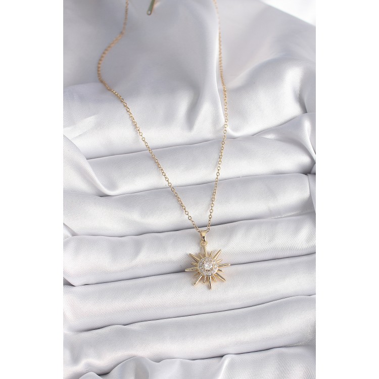 316L Steel Gold Color Chain Zircon Stone Sun Model Women's Ring - TJ-BKO9561