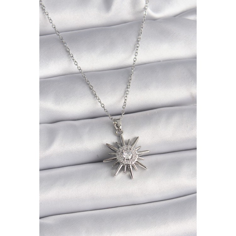 316L Çelik Gümüş Renk Zincir Zirkon Taşlı Güneş Model Kadın Yüzük - TJ-BKO9562