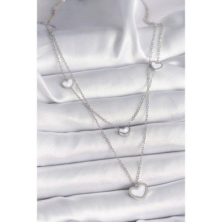 316L Çelik Gümüş Renk Zincir 2'Li Zincir Kalp Model Kadın Kolye - TJ-BKO9573 316L Çelik Gümüş Renk Zincir 2'Li Zincir Kalp Model Kadın Kolye - TJ-BKO9573