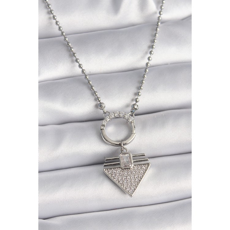 316L Çelik Gümüş Renk Topçuk Zincir Zirkon Taşlı Üçgen Model Kadın Kolye - TJ-BKO9574 316L Çelik Gümüş Renk Topçuk Zincir Zirkon Taşlı Üçgen Model Kadın Kolye - TJ-BKO9574