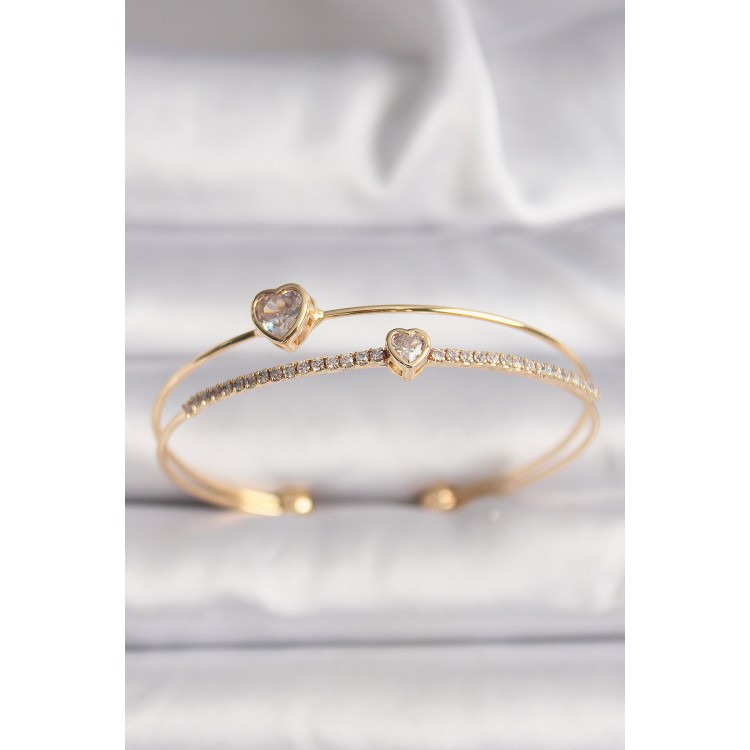 Brass Gold Color Zircon Stone Heart Model Women's Bracelet - TJ-BB6529 Brass Gold Color Zircon Stone Heart Model Women's Bracelet - TJ-BB6529