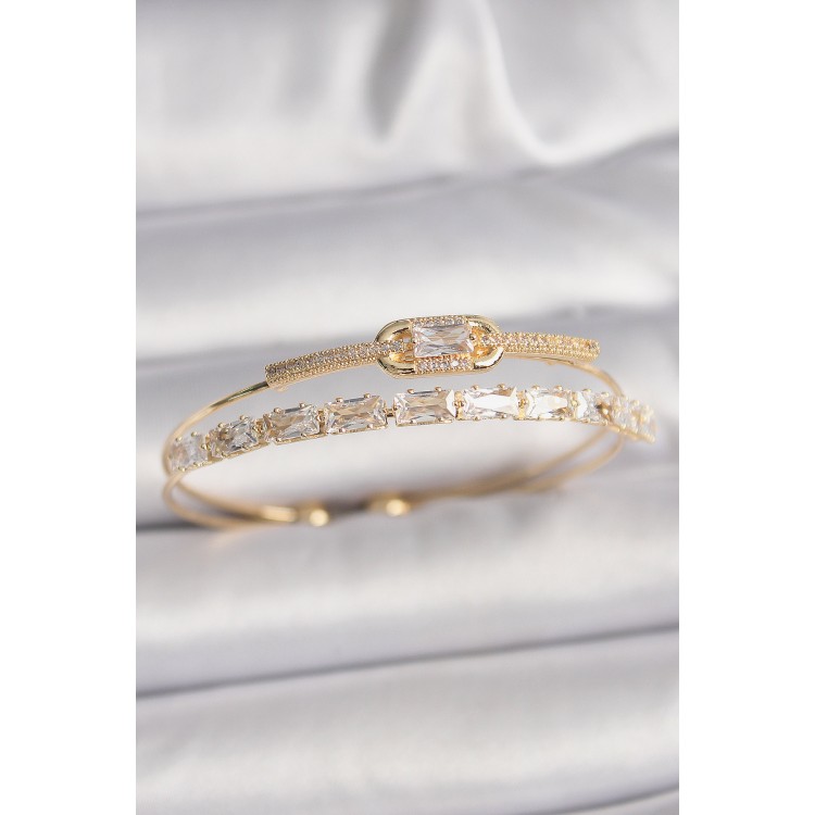 Brass Gold Color Square Zircon Stone Women's Bracelet - TJ-BB6535