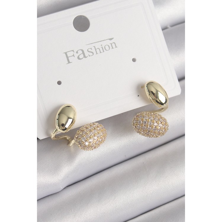 Pirinç Gold Renk Zirkon Taşlı Bombeli Model Kadın Küpe - TJ-BKP9754 Pirinç Gold Renk Zirkon Taşlı Bombeli Model Kadın Küpe - TJ-BKP9754