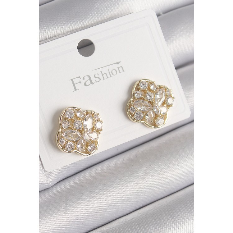 Pirinç Gold Renk Zirkon Taşlı Yonca Model Kadın Küpe - TJ-BKP9764 Pirinç Gold Renk Zirkon Taşlı Yonca Model Kadın Küpe - TJ-BKP9764