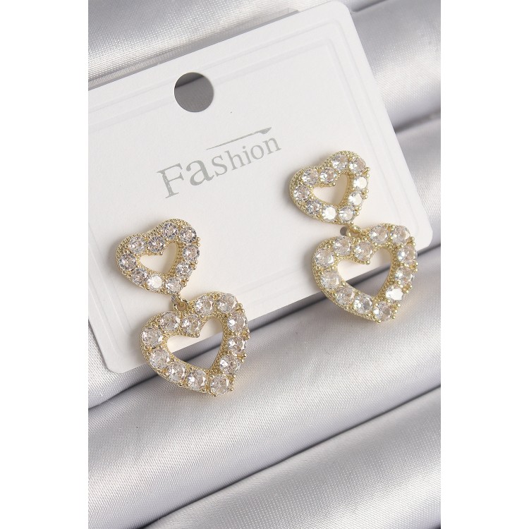 Pirinç Gold Renk Zirkon Taşlı Sallantı Kalp Model Kadın Küpe - TJ-BKP9766 Pirinç Gold Renk Zirkon Taşlı Sallantı Kalp Model Kadın Küpe - TJ-BKP9766