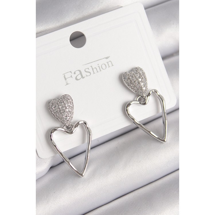 Pirinç Gümüş Renk Zirkon Taşlı Kalp Model Kadın Küpe - TJ-BKP9781 Pirinç Gümüş Renk Zirkon Taşlı Kalp Model Kadın Küpe - TJ-BKP9781