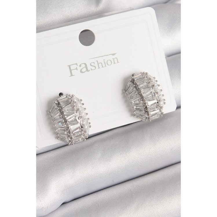 Pirinç Gümüş Renk Zirkon Taşlı Kaplumbağa Kabuğu Model Kadın Küpe - TJ-BKP9787 Pirinç Gümüş Renk Zirkon Taşlı Kaplumbağa Kabuğu Model Kadın Küpe - TJ-BKP9787