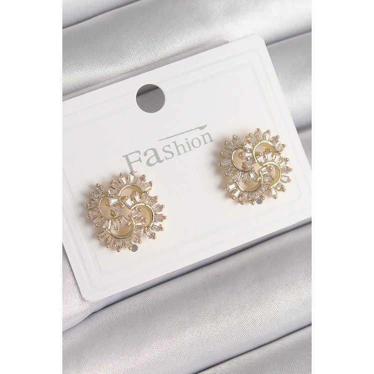 Pirinç Gold Renk Zirkon Taşlı Yonca Model Kadın Küpe - TJ-BKP9792 Pirinç Gold Renk Zirkon Taşlı Yonca Model Kadın Küpe - TJ-BKP9792