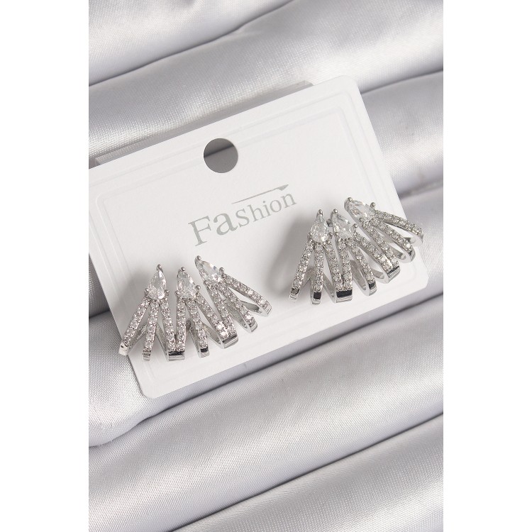 Pirinç Gümüş Renk Zirkon Taşlı Deniz Kabuğu Model Kadın Küpe - TJ-BKP9797 Pirinç Gümüş Renk Zirkon Taşlı Deniz Kabuğu Model Kadın Küpe - TJ-BKP9797