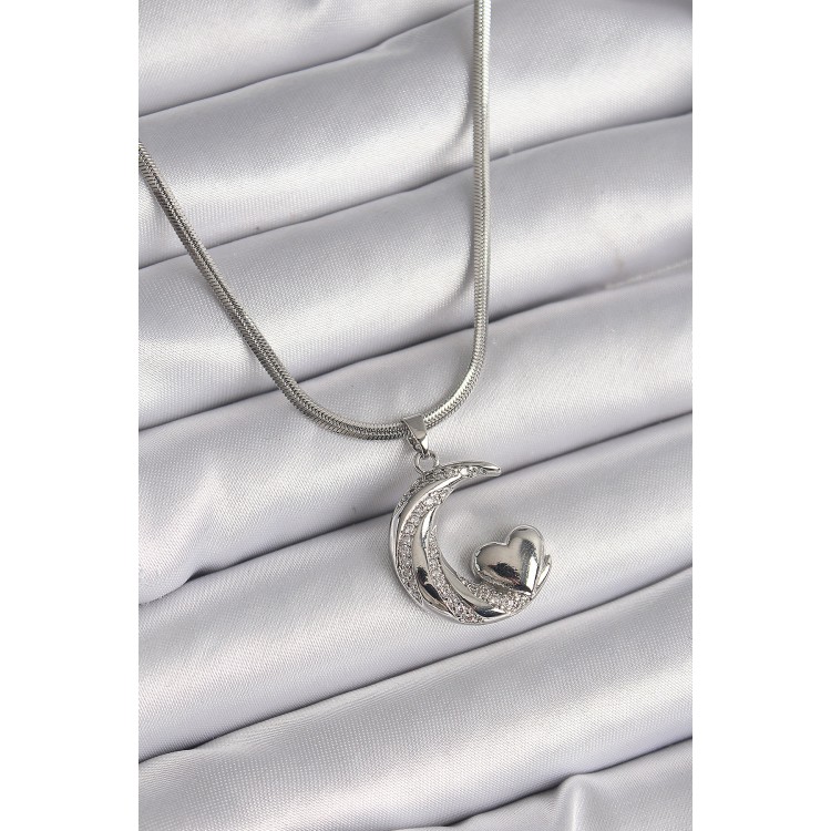 316L Çelik Gümüş Renk İtalyan Zincir Zirkon Taşlı Halil Figür Kalp Detay Kadın Kolye - TJ-BKO9590 316L Çelik Gümüş Renk İtalyan Zincir Zirkon Taşlı Halil Figür Kalp Detay Kadın Kolye - TJ-BKO9590