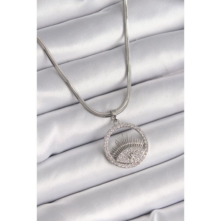 316L Çelik Gümüş Renk İtalyan Zincir Zirkon Taşlı Göz Model Kadın Kolye - TJ-BKO9592 316L Çelik Gümüş Renk İtalyan Zincir Zirkon Taşlı Göz Model Kadın Kolye - TJ-BKO9592