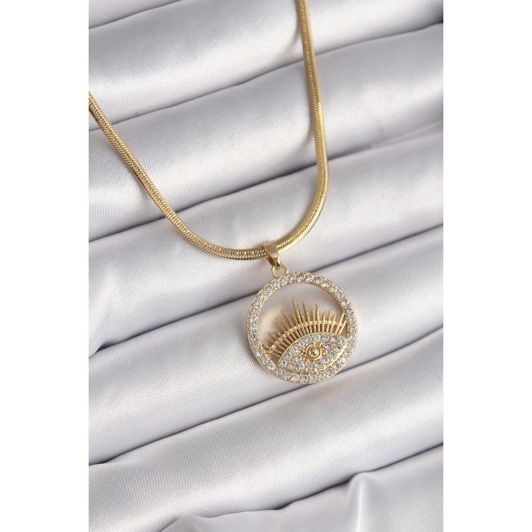 316L Steel Gold Color Italian Chain Zircon Stone Eye Model Women's Necklace - TJ-BKO9593