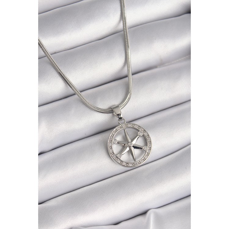 316L Çelik Gümüş Renk İtalyan Zincir Zirkon Taşlı Kutup Yıldız Model Kadın Kolye - TJ-BKO9594 316L Çelik Gümüş Renk İtalyan Zincir Zirkon Taşlı Kutup Yıldız Model Kadın Kolye - TJ-BKO9594
