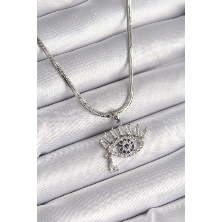 316L Çelik Gümüş Renk İtalyan Zincir Zirkon Taşlı Göz Model Kadın Kolye - TJ-BKO9598 316L Çelik Gümüş Renk İtalyan Zincir Zirkon Taşlı Göz Model Kadın Kolye - TJ-BKO9598