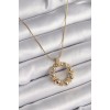 316L Steel Gold Color Chain Zircon Stone Detailed Domed Ring Model Women's Necklace - TJ-BKO9605