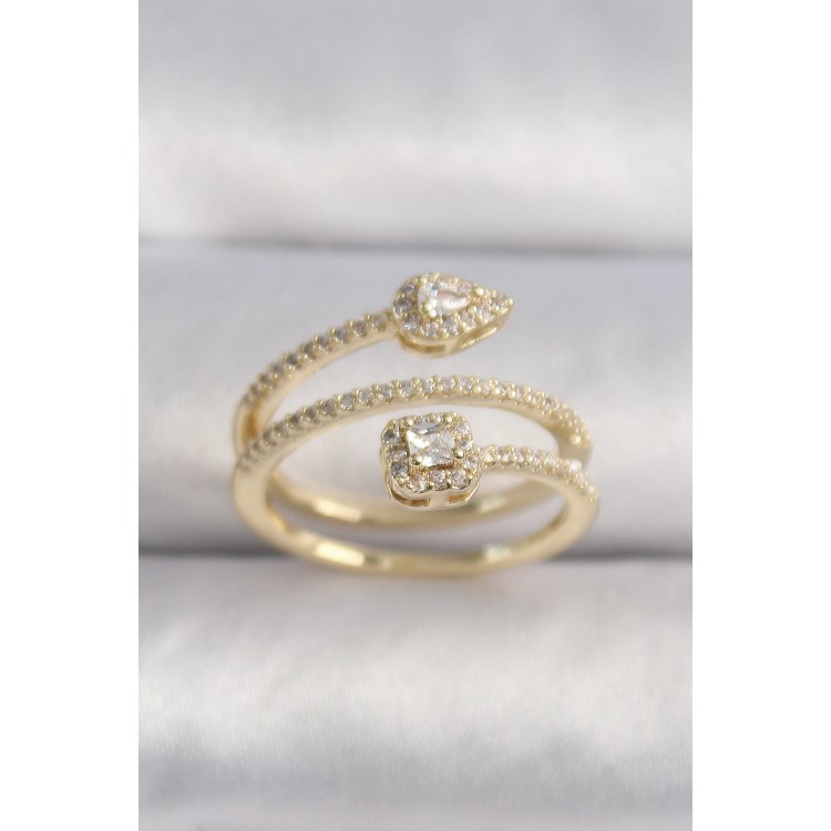 Brass Gold Color Zircon Stone Arrow Model VIP Series Women's Ring - TJ-BYK3502