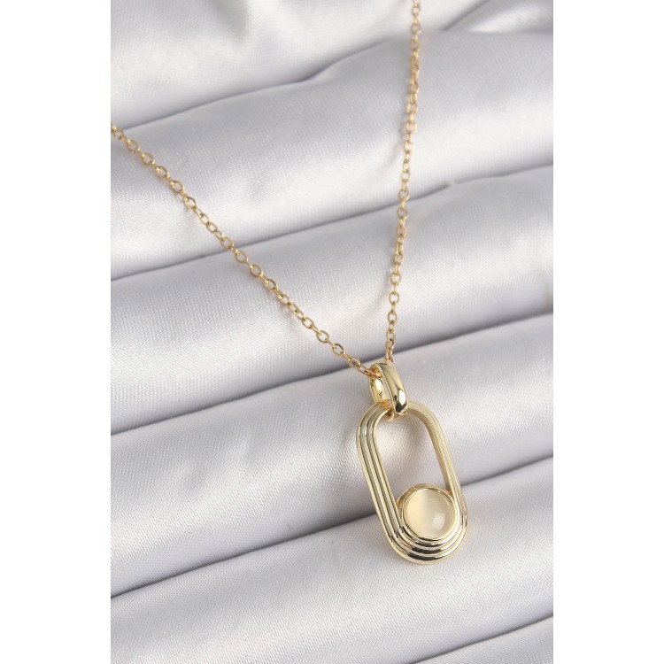 316L Steel Chain Gold Color White Cat Eye Model Women's Necklace - TJ-BKO9609