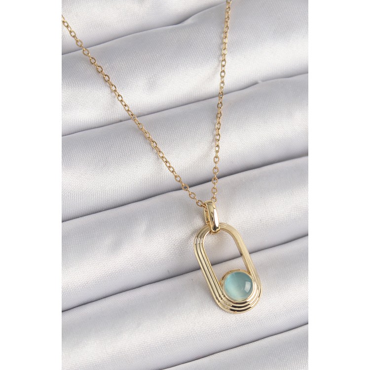 316L Steel Gold Color Chain Blue Cat Eye Model Women's Necklace - TJ-BKO9610 316L Steel Gold Color Chain Blue Cat Eye Model Women's Necklace - TJ-BKO9610