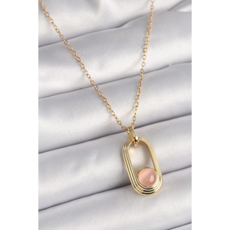 316L Steel Gold Color Pink Cat Eye Model Women's Necklace - TJ-BKO9611 316L Steel Gold Color Pink Cat Eye Model Women's Necklace - TJ-BKO9611